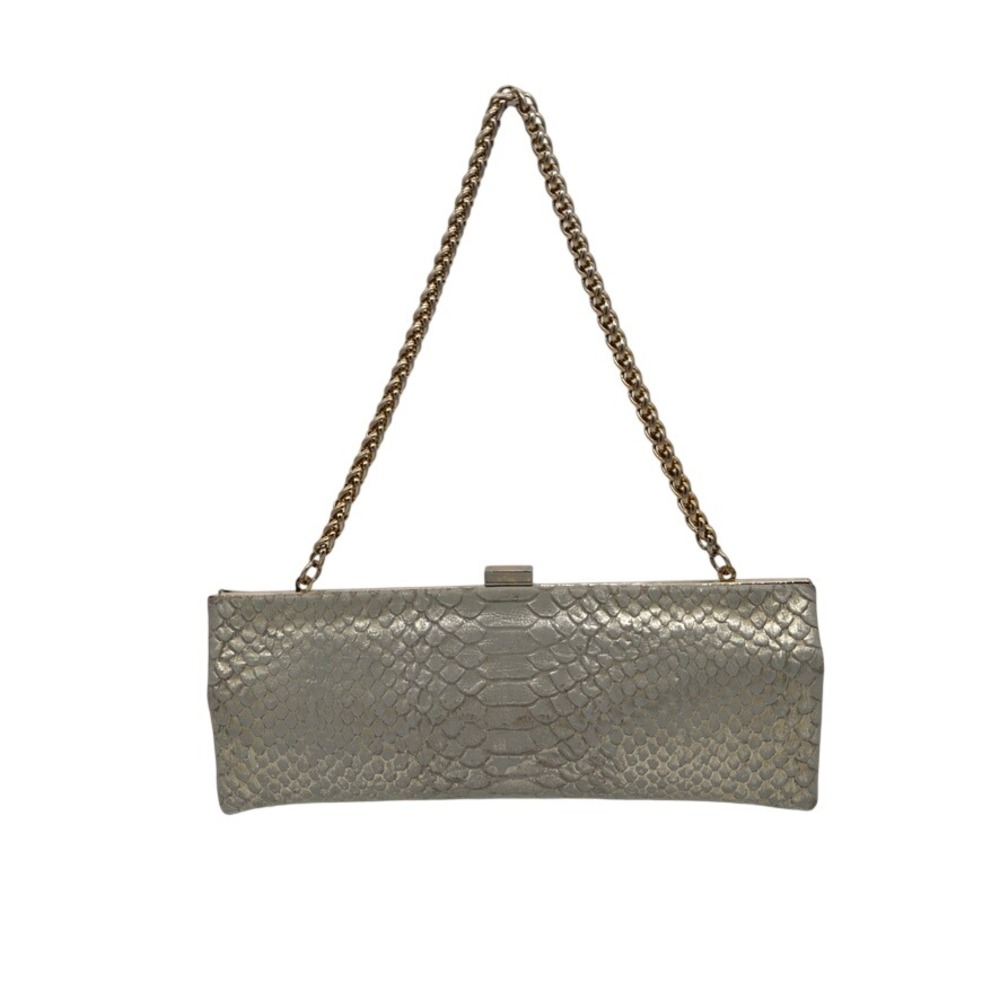 VALERIE STEVENS  Metallic Snake‎ Embossed Chain Clutch NWOT Silver Evening Bag - Picture 3 of 6